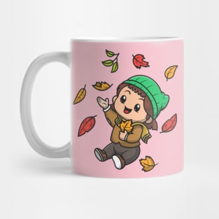 Cute Girl In Autumn Cartoon Mug